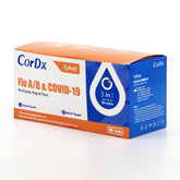 CorDx Tyfast kit box with all-in-one home testing components.