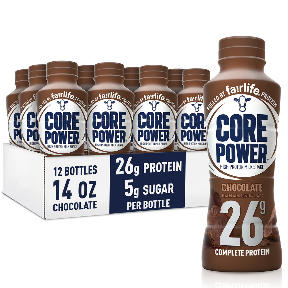 Core Power Chocolate bottle 14oz with rich flavor for post-workout fueling.
