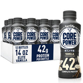 Core Power Elite Vanilla bottle shows 42g protein for post-workout refuel.