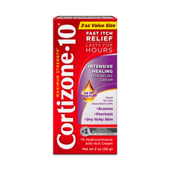 Cortizone-10 maximum-strength cream tube close-up for fast itch relief