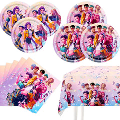 Cosershow Demon Hunters plates set adds bold party visuals for kids' celebration.