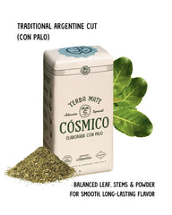 Cosmico Yerba Mate large leaf highlights premium texture for smoother brew