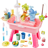 Cosminy water table pink kitchen play setup for imaginative pretend cooking.
