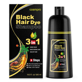 Cosmpro Black Hair Dye Shampoo gray coverage application at home.