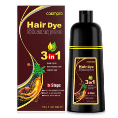Cosmpro dark brown hair dye shampoo provides at-home gray coverage safely.