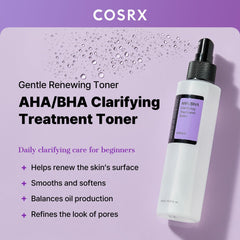 COSRX AHA/BHA toner bottle with mist spray demonstrating refreshing application