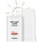 COSRX Airy-Light Clear Sunscreen Stick packaging shown for portable sun protection