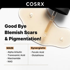 COSRX alpha-arbutin discoloration serum pump demonstrates consistent application.