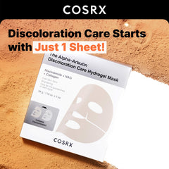 COSRX Alpha-Arbutin hydrogel mask worn on the face