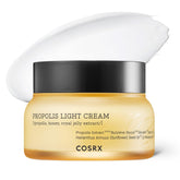 COSRX Full Fit Propolis Light Cream packaging highlights propolis-rich formula for nourishing daily care