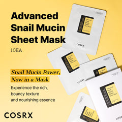 Close-up of COSRX Snail Mucin Sheet Mask showing high concentration formula