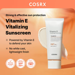 COSRX Vitamin E Sunscreen texture close-up showing lightweight finish.