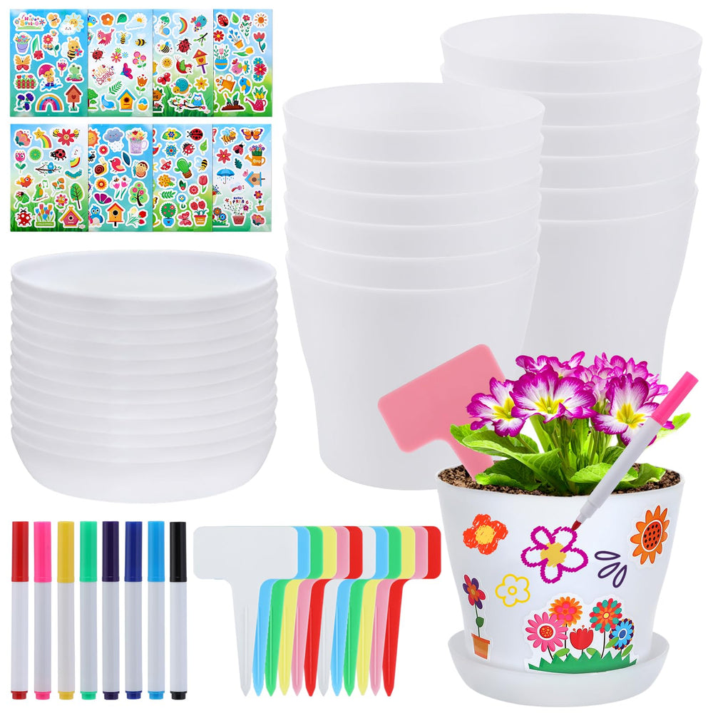 Cosweet 24 white flower pots with trays for durable kid-friendly gardening crafts