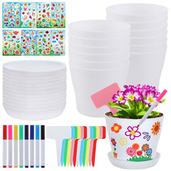 Cosweet 24 white flower pots with trays for durable kid-friendly gardening crafts