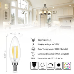 Cotanic E12 LED candle bulbs in filament form provide energy-efficient ambiance.