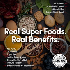 Country Farms Collagen + Greens ingredients chart visible on packaging