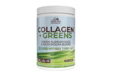 Country Farms Collagen + Greens powder tub showing Type I/III collagen amid greens for skin and joints