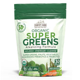 Country Farms Super Greens bottle showing 50 organic ingredients for daily vitality