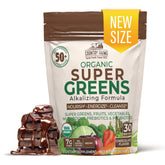 Country Farms Super Greens Chocolate bag front shows the USDA Organic seal and premium ingredients for daily vitality