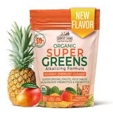 Country Farms Super Greens pineapple-mango bottle pour highlights tropical aroma and on-the-go energy.