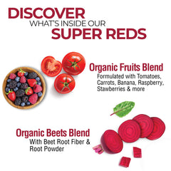 Country Farms Super Reds with glass of mixed berry shake for refreshing energy and nutrition
