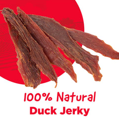 Country Kitchen Duck Jerky Tenders closeup of real duck meat for protein-rich reward.