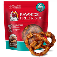 Country Kitchen Rawhide Free Beef Rings front view—real beef chews for tasty dog treats.