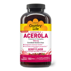 Country Life Acerola Vitamin C Complex berry wafers in a jar front for daily immune-support snacking