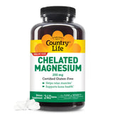 Country Life Chelated Magnesium 250mg bottle shown for daily immune support and bone health.