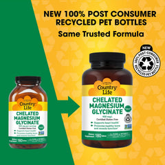 Country Life gluten-free label on magnesium glycinate 400mg bottle for clean supplementation.