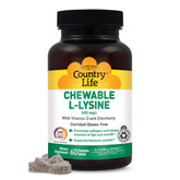 Country Life Chewable Lysine bottle showcases immune-support formula with elderberry and vitamin D.