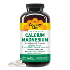 Country Life Target-Mins bottle shows calcium magnesium vitamin D label for calcium availability.