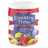 Country Time Cherry Lemonade canister in kitchen, ready to mix for a refreshing drink