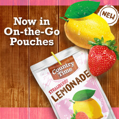 Country Time Strawberry Lemonade picnic setup with pouches in the sun