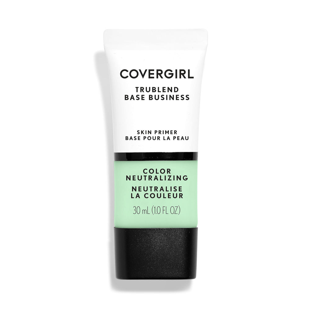 CoverGirl Primer bottle pump showing redness-neutralizing formula for even tone.