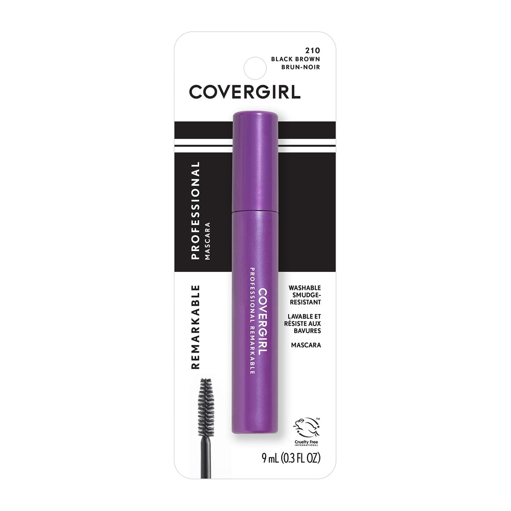 CoverGirl Professional Remarkable Waterproof Mascara wand highlights defined, smudge-resistant lashes.
