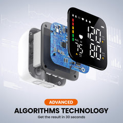 Coverich BP monitor backlit display with easy one-button operation visual.
