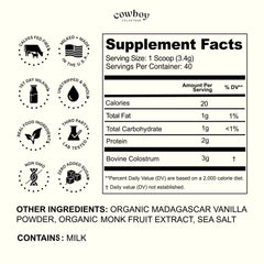 Cowboy Colostrum powder creamy texture close-up emphasizing rich nutrition