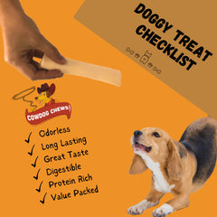 Cowdog Chews Beefhide Roll pack image shows a 20-count bag for households