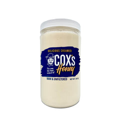 Cox's Honey creamed whipped honey bottle closeup showing smooth spreadability and rich flavor.