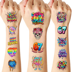 CozyNuukee 180pcs six-seven temporary tattoo on skin, vibrant and long-lasting party fun.