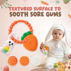 Cozzymore bunny teether featuring ridges for gum relief
