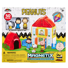 Cra-Z-Art Magnetix Peanuts Charlie Brown house tile set showing vibrant, durable building pieces