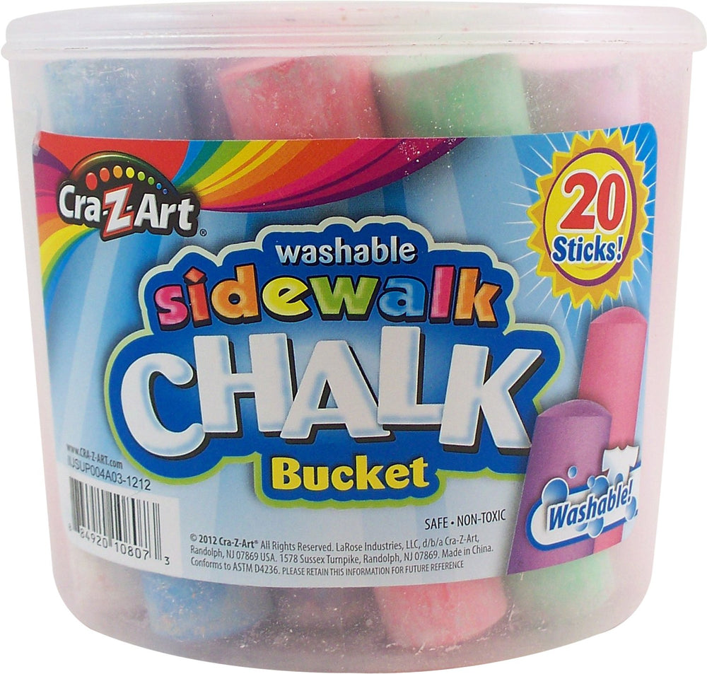 Cra-Z-Art sidewalk chalk bucket with 20 sticks for vibrant, washable sidewalk art.