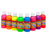 Cra-Z-Art Washable Neon Paint 4oz bottle shows bright, mess-free color for kids' crafts.