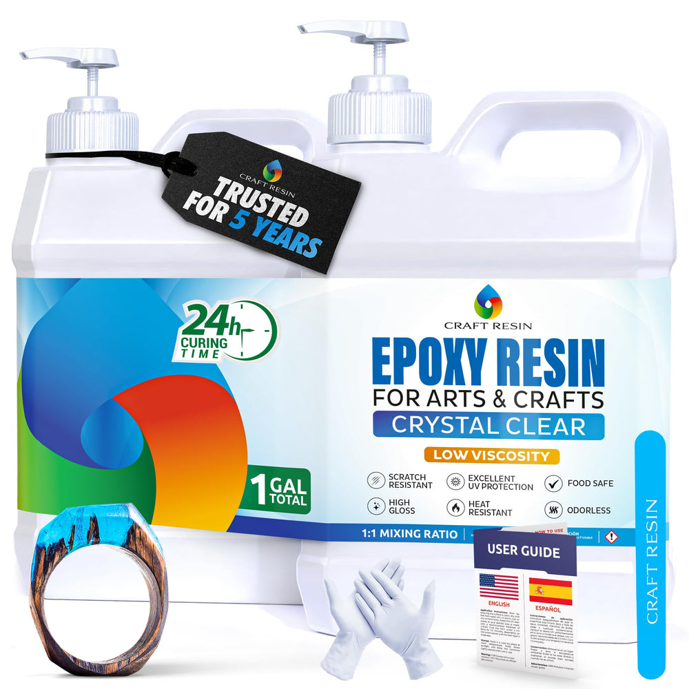 Craft Resin crystal-clear epoxy kit bottle pour for flawless art projects.