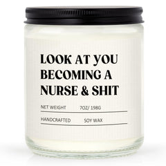 Craftique Nurse Candle with funny quote label, a playful gift for nurses.