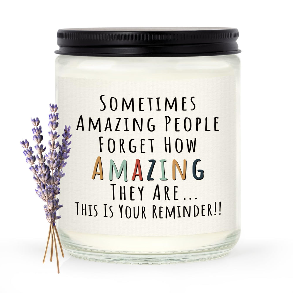 Craftique You're Amazing Lavender Candle label close-up showing heartfelt message