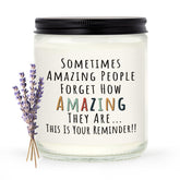 Craftique You're Amazing Lavender Candle label close-up showing heartfelt message