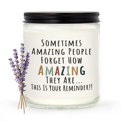 Craftique You're Amazing Lavender Candle label close-up showing heartfelt message